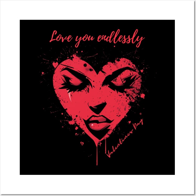 Love you endlessly. A Valentines Day Celebration Quote With Heart-Shaped Woman Wall Art by DivShot 